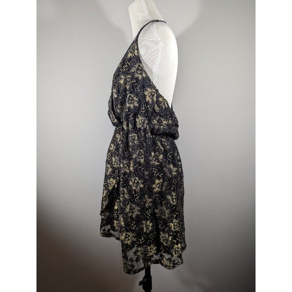 After Party By Nasty Gal Metallic Pon de Floral Mini Dress Women's Size L - Picture 2 of 5